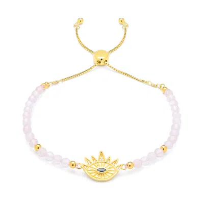 Seven Saints Women's Gold / Blue Heart Healing Evil Eye Bracelet, Rose Quartz With Sapphire, Gold Over Sterling S In Multi