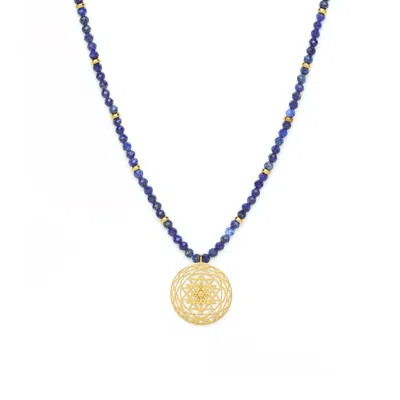 Seven Saints Women's Gold / Blue Sri Yantra Protection & Peace Necklace, Lapis Lazuli, Gold