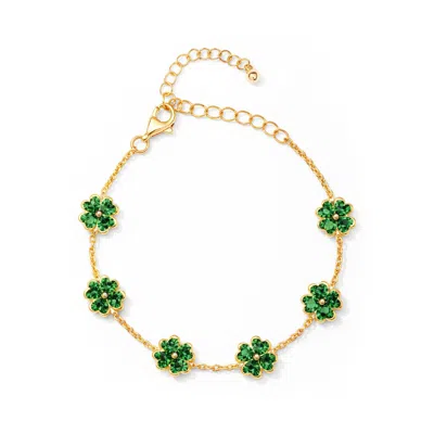 Seven Saints Women's Gold / Green Four Leaf Clover Bracelet  Talisman Of Luck And Prosperity  Emerald Zirconia An