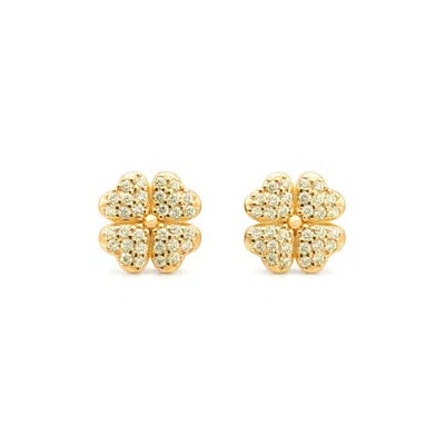 Seven Saints Women's Gold / Green Four Leaf Clover Pave Stud Earrings
