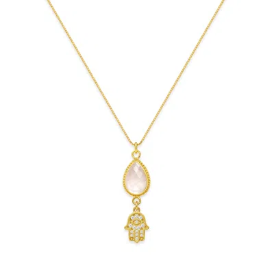 Seven Saints Women's Gold / Grey Lunarveil Hamsa Necklace - Grey Moonstone - Gold Over Sterling Silver