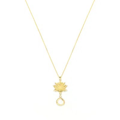 Seven Saints Women's Gold / White Goddess Lotus Necklace, Gold Over Sterling Silver With Moonstone In Multi