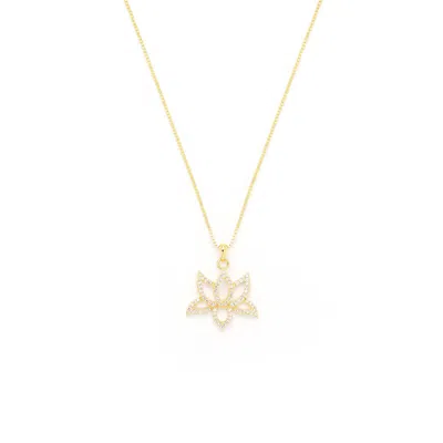 Seven Saints Women's Gold / White Illuminate Lotus Necklace, White Topaz Pave, Gold Over Sterling Silver In Multi