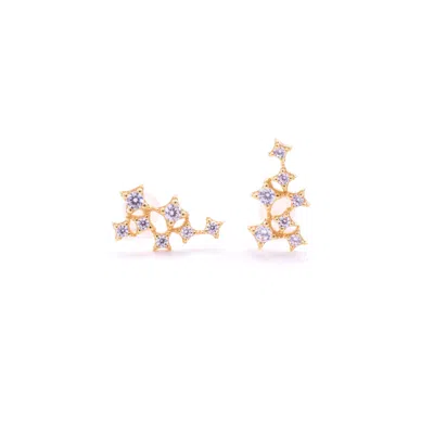 Seven Saints Women's Gold / White Star Cluster Stud Earrings With Zirconia Diamond, Gold Over Sterling Silver