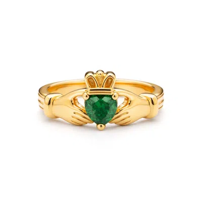 Seven Saints Women's Green / Gold Claddagh Heart Ring  Love, Friendship, Loyalty  Emerald Zirconia And Gold