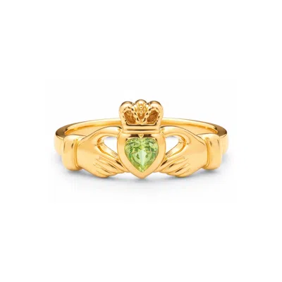 Seven Saints Women's Green / Gold Claddagh Heart Ring  Love, Friendship, Loyalty  Peridot Zirconia And Gold