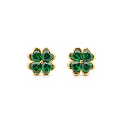 Seven Saints Women's Green / Gold Four Leaf Clover Heart Stud Earrings
