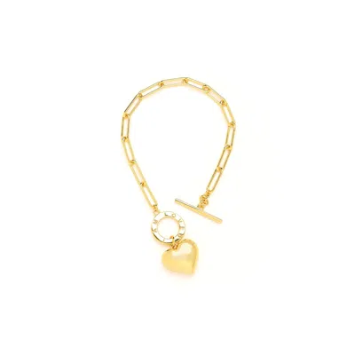 Seven Saints Women's I Am Loved, Heart Charm Chain Bracelet, Gold Over Sterling Silver