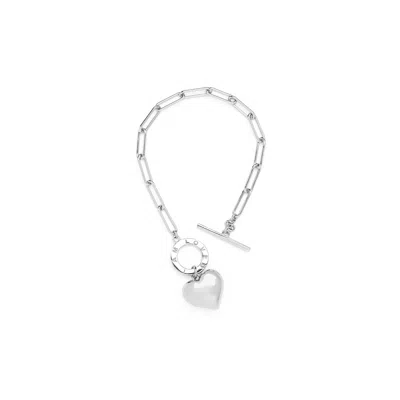 Seven Saints Women's I Am Loved, Heart Charm Chain Bracelet, White Rhodium Plated Sterling Silver