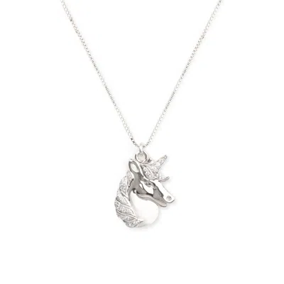 Seven Saints Women's Mystical Unicorn Necklace, White Rhodium Over Sterling Silver