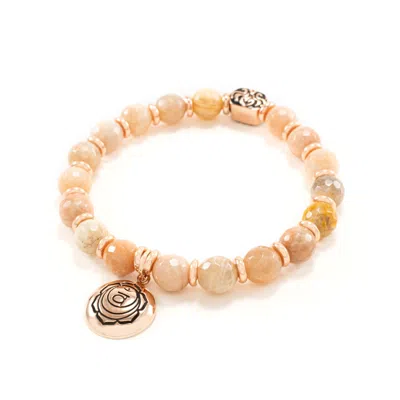 Seven Saints Women's Neutrals / Yellow / Orange Sacral Chakra Activation Sunstone Bracelet, Rose Gold Finish