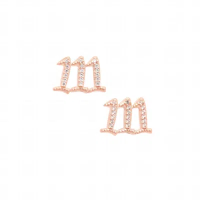 Seven Saints Women's One One One Angel Number Manifestation Stud Earrings, White Topaz, Rose Gold