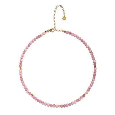 Seven Saints Women's Pink / Gold Rhodochrosite Choker Necklace, Heart Opening And Heavenly Love, Adjustable In Multi