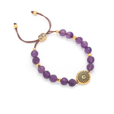 Seven Saints Women's Pink / Purple / Gold Crown Chakra Amethyst Spiritual Healing And Stress Relief Bracelet