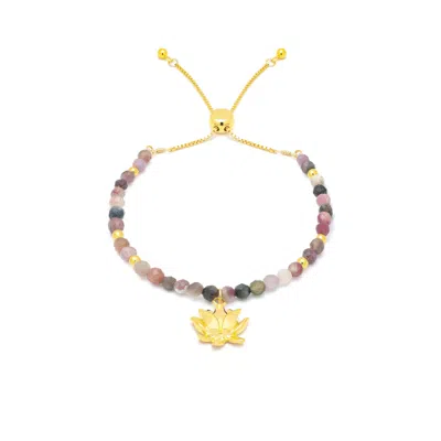 Seven Saints Women's Pink Strength Of Spirit, Rising Lotus Tourmaline Bracelet, Gold Over Sterling Silver