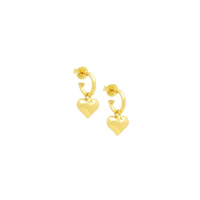 Seven Saints Women's Puffy Heart Dangle Hoop Earrings, Gold Over Sterling Silver