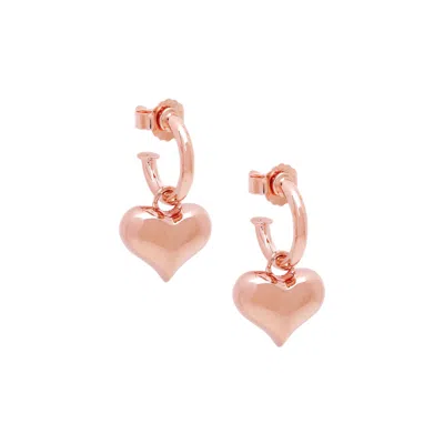 Seven Saints Women's Puffy Heart Dangle Hoop Earrings, Rose Gold Over Sterling Silver