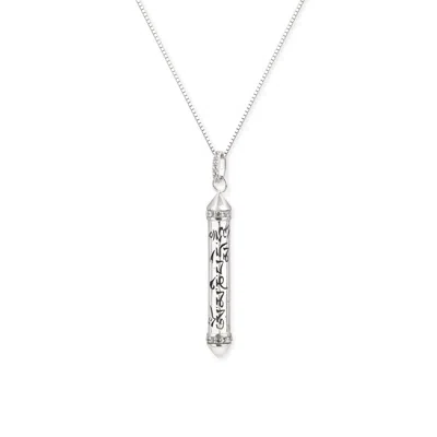 Seven Saints Women's Silver / Black Om Mani Padme Hum White Topaz Prayer Necklace, White Rhodium In Silver/black