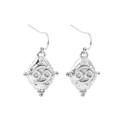Seven Saints Women's Silver Cancer Vintage-style Dangle Earrings, White Rhodium Plated