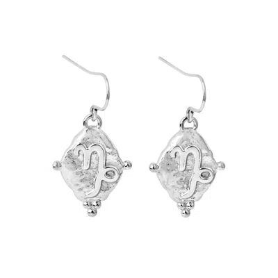 Seven Saints Women's Silver Capricorn Vintage-style Dangle Earrings, White Rhodium Plated