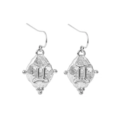 Seven Saints Women's Silver Gemini Vintage-style Dangle Earrings, White Rhodium Plated In Metallic
