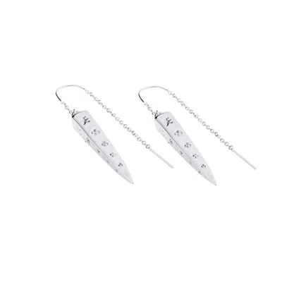 Seven Saints Women's Silver Good Fortune Every Day Spike Earrings With Clear Quartz White Rhodium