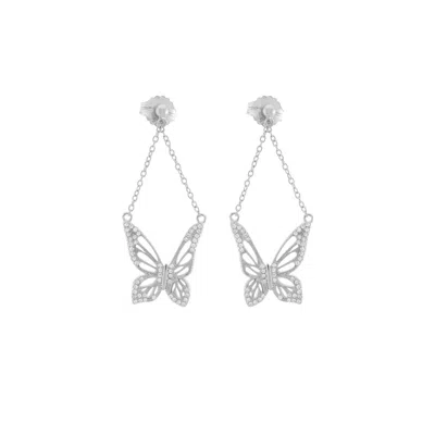 Seven Saints Women's Silver Graceful Spirit Butterfly Earrings, White Rhodium