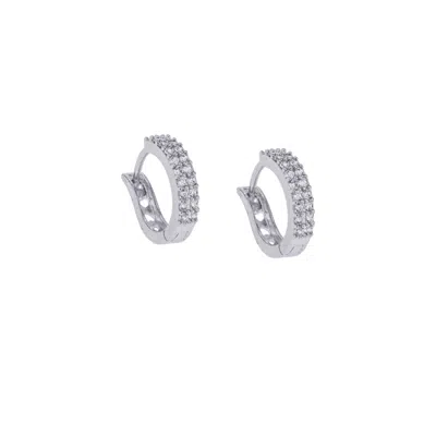 Seven Saints Women's Silver Huggie Hoop Earrings, White Rhodium With Zirconia Diamonds