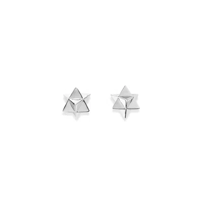 Seven Saints Women's Silver Merkaba Star, Light Body Activation Stud Earrings, White Rhodium