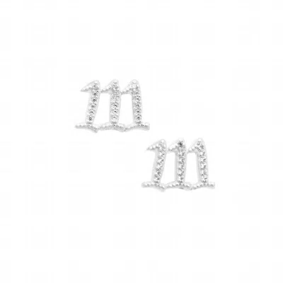 Seven Saints Women's Silver One One One Angel Number Manifestation Stud Earrings, White Rhodium