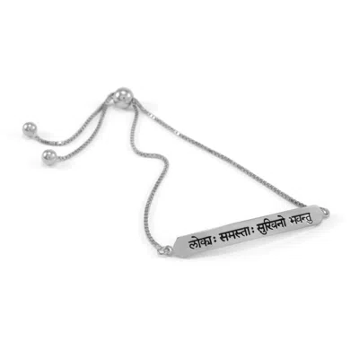 Seven Saints Women's Silver Sanskrit Chant May All Beings Be Happy And Free Box Chain Bracelet, White Rhodium