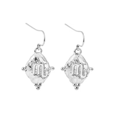 SEVEN SAINTS WOMEN'S SILVER SCORPIO VINTAGE-STYLE DANGLE EARRINGS, WHITE RHODIUM PLATED