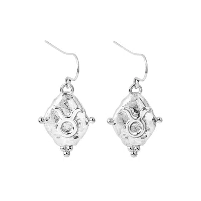 Seven Saints Women's Silver Taurus Vintage-style Dangle Earrings, White Rhodium Plated