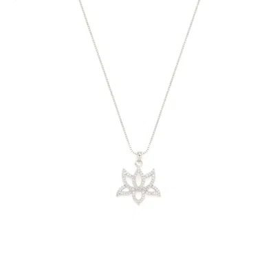 Seven Saints Women's Silver / White Illuminate Lotus Necklace White Rhodium Plated, White Topaz Pave In Multi