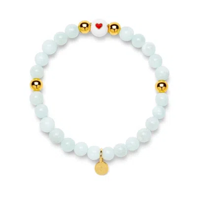 Seven Saints Women's White / Gold / Green Green Moonstone Heart Bracelet For Balance And Minted Glow In Gold In Multi