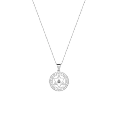 Seven Saints Women's White / Silver Merkaba Star, Spiritual Ascension Necklace, White Rhodium