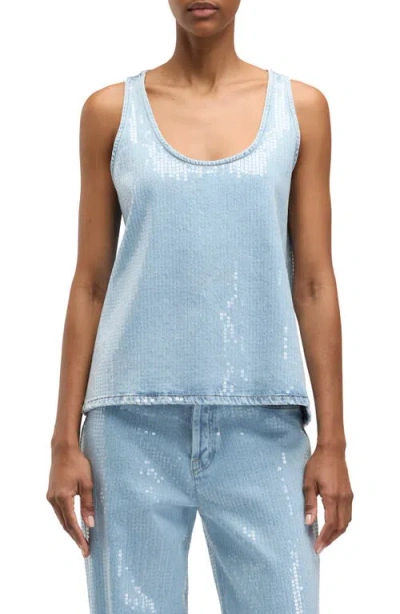 Seven Sequin Denim Tank In Blue