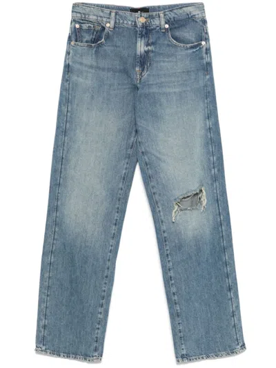 Seven Straight Leg Jeans With Distressed Detail And Classic Five-pocket Design
