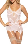 Seven 'til Midnight Seven ‘til Midnight Ditsy Floral Lace Basque & Thong Set In White