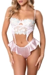 Seven 'til Midnight Seven ‘til Midnight Embroidered Satin Bra & Skirted Panty Set In White