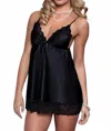 Seven 'til Midnight Enchanting Babydoll & Thong Set In Black In Black