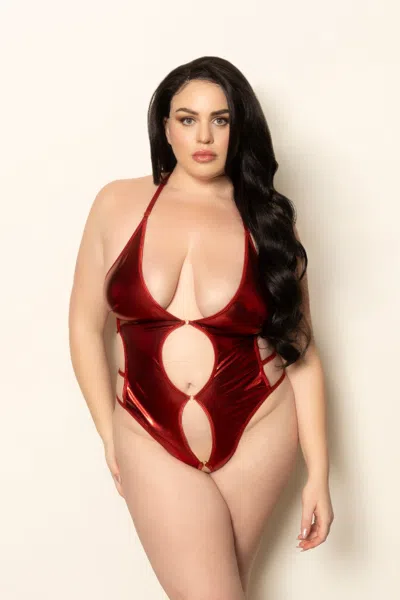 Seven 'til Midnight Lame Teddy With Keyholes - Queen Size - Red