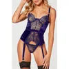 Seven 'til Midnight Seven ‘til Midnight Satin & Lace Bustier With Garter Straps In Purple