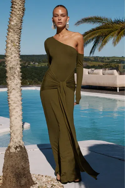 Seven Wonders Bianca One Shoulder Maxi Dress Army Green