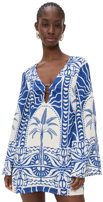 Seven Wonders Caledeira Long Sleeve Mini Dress Joanna Blue In White