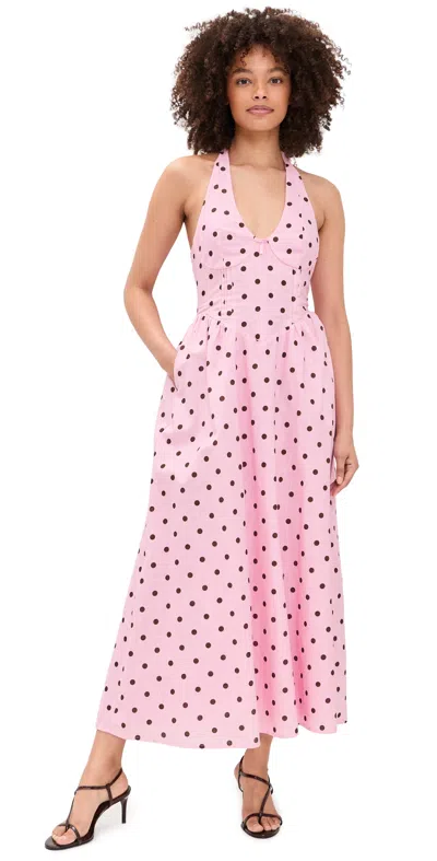 Seven Wonders Calianna Halter Midi Dress Musk/choc Polka In White