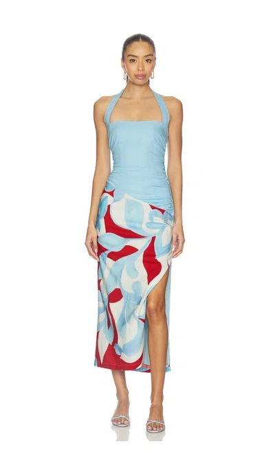 Seven Wonders Evie Halter Ruched Midi Dress In Blue