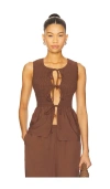 Seven Wonders Fleur Shirred Tie Front Top In Brown