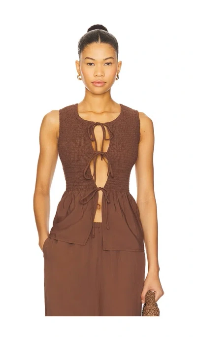 Seven Wonders Fleur Shirred Tie Front Top In Brown