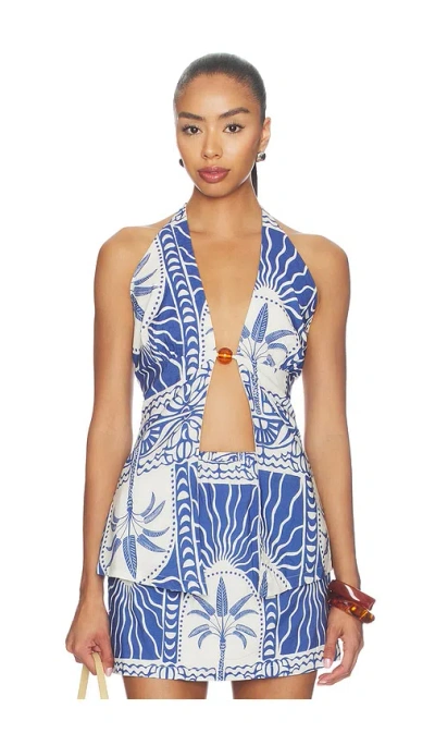 Seven Wonders Joanna Open Front Halter Top In Blue
